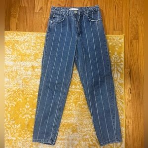 stradivarius high rise white stripe jean